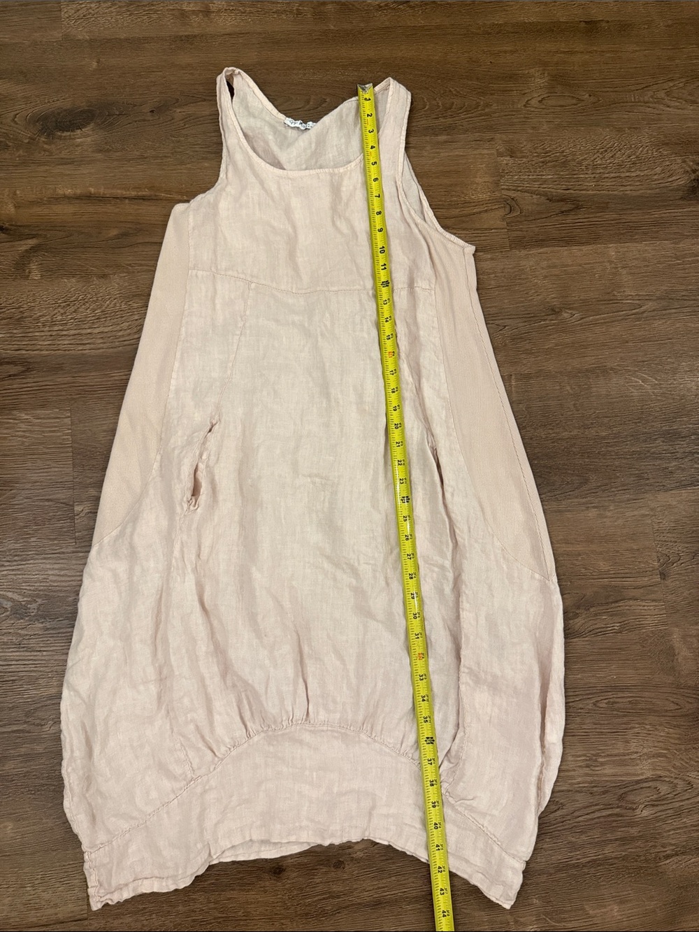 Gigi Moda Italy Sleeveless Blush Linen Bubble Dress Size Medium see measurements